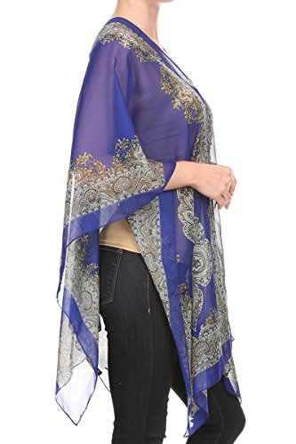 LL Womens Paisley Print Kimono Scarf Lightweight Sheer Chiffon Poncho Cover Up4