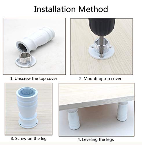 Tueascallk 4"- 4 2/5" Heavy-Duty Aluminum Alloy Furniture Leg With Transparent Rubber Mat, Adjustable Height, White, Set Of 4 #TOP3