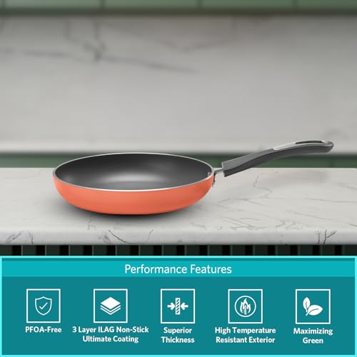 Image of VAYA Hautechef Non-Stick Frypan 24cm, 3-Layer ILAG Swiss Coating, PFOA-Free, Induction Friendly, with Soft-Touch Grey Handle, Color - Coral Crush