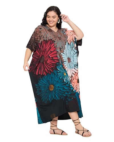 Image of Gypsie Blu Women Plus Size Kaftan Dress Beach Cover Up Maxi Dresses for Women, V-Neck Kimono Sleeve 1X-3X