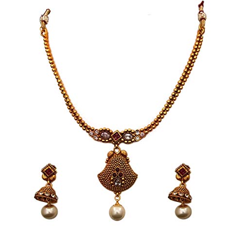 Collar pendientes Jhumki antialérgicos ligeros oro 18k mujer