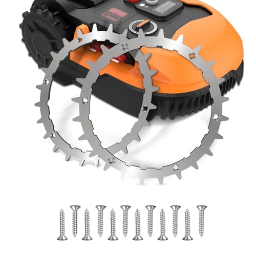 Puntas de Acero-Inoxidable para Worx Landroid S/M, 2 Puntas para Robot-Cortacésped + 12 Tornillos de Acero-Inoxidable, Mejoraes de traccións para Cortacésped Robóticos(205 mm)