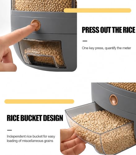 Image of YAGVIZ Rotating Grain Storage Bin 6 Grids Rice Container One-Click Output Large Capacity Food Dispenser For Rice Grains Sealed Moisture Proof Organizer