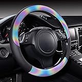 CAR-GRAND Chameleon Iridescent Reflective PU Leather Steering Wheel Cover,15Inch Universal Fit for 95% Suvs,Sedans,Vans,Trucks for Unique Cute Women Lady Girly(Black Colorful Color Change) Multicolor