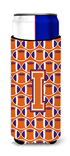 Letter I Football Orange, White and Regalia Ultra Beverage Insulators for slim cans CJ1072-IMUK