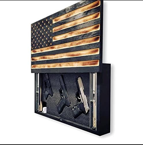 San Tan Woodworks Sliding Carved Burnt Wood Concealment American Flag. American Concealment Cabinet for The Home (Burnt)
