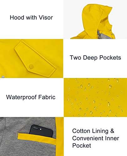 Fahsyee Raincoat Women, Rain Jacket Waterproof Raincoat Hooded Windbreaker Outdoor Active Long, Yellow, Size M #TOP5