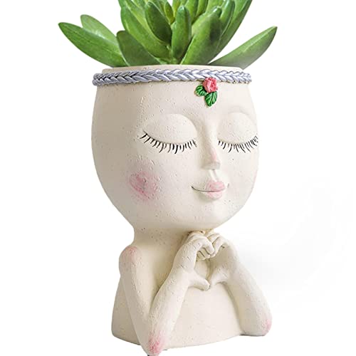 Maceta para niña - Maceta de resina, bonita maceta de cactus de resina | Macetas para jardineras faciales con orificio de drenaje, maceta para plantas suculentas Love Girl, maceta para ti