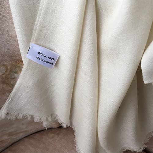 200 Counts Wool Scarf for Women Winter Lightweight Pure Handmade Silk Scarves Ladies Fashion Shawl, 190x90cm (Color : Beige, Size : 90x190cm)3