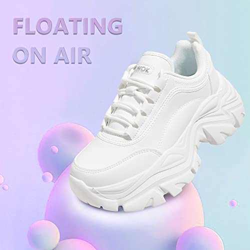 K KIP WOK Chunky Sneakers for Women Fashion Platform White Leather Casual Dad Shoes Comfortable Wedge Walking Sport Sneakers(White,8.5) by K KIP WOK - Used condition - Image 7