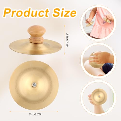 Par de platillos mini de dedo 2.76 pulgadas con mango de madera miniatura 2