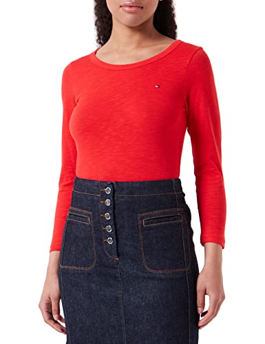 Tommy Hilfiger Damen Langarmshirt 1985 Slim Slub Basic, Rot (Fireworks), M