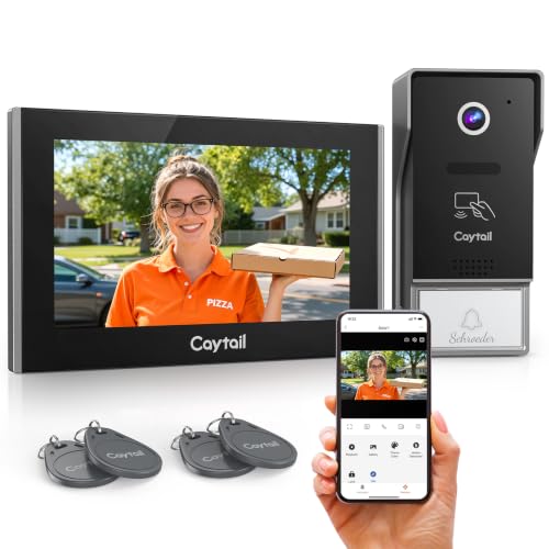 Caytail Videoportero WiFi 2 Hilos, 7' IPS Touchscreen, WiFi6 Dualband, 1080P HD Timbre Video Sistema Intercomunicador, Detección Humana, Tuya App, RFID, Apertura Remota, IP65