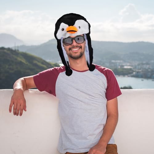 Adorable Penguin Plush Hat: Hat with Pom-Pom Ear Flaps, Cozy Winter Beanie for Kids and Adults, for Performances and Outdoor Activities4