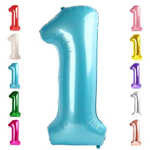 Image of 1 Balloon Numbers Birthday Decorations, 40In Pearl Blue Balloons for Party | Eye-catching Appearance, Perfect Decorative Centerpieces, Convenient Self-sealing Structure, Widely for Various Occasions