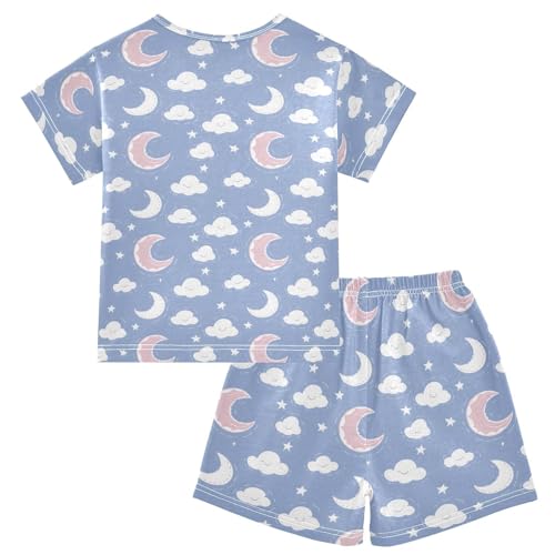 Cute Moon Cloud Pajama Set, Short Sleeve Cotton Sleepwear Nightwear2