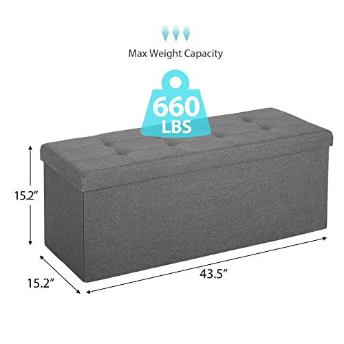 Super Deal 43 Inches Storage Ottoman Bench Folding Footstool With Divider Padded Seat Large Toy Storage Chest Long Box For Living Room Bedroom Entryway, 660 Lbs Capacity 15" X 43" X 15" Light Gray #TOP2