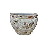 New 8' Oriental Colorful Butterfly Butterflies Themed Fish Bowl Jardiniere Planter Plant Pot