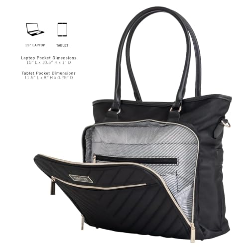 Image of KENNETH COLE Reaction Chelsea Quilted Chevron 15 inch Laptop & Tablet Business Tote With Removeable Shoulder Strap | Quilted