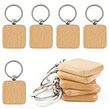 AUEAR, Blank Wooden Key Chain Wood Keychain Ring Tags Personalized EDC or Best Gift Craft (Square, 10 Pack)