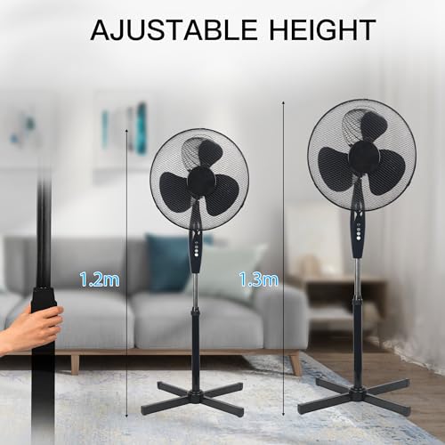 COZYBRITE Pedestal Fan Cooling 16 inch Standing Electric Oscillating Floor Fans with 3 Speed Setting Adjustable Height Tilt Angle for Living Room Bedroom Home Use FS40-3 (Black) - Image 5