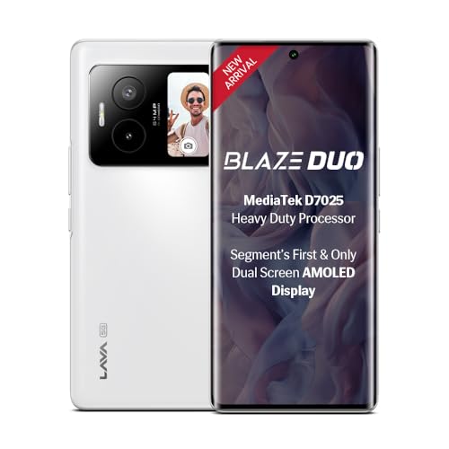 Lava Blaze Duo 5G (Arctic White, 8GB RAM, 128GB Storage) |Segment's First Secondary Screen|120 Hz Curved Amoled Display | 64 MP Camera (Sony Sensor) | MediaTek Dimensity 7025 Processor
