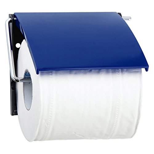 MSV - Porte Rouleau Papier WC Mural - PS & Acier Chromé - pour Stockage Douche et Accessoires de Bain - Bleu Foncé - Idéal pour Produits de Soins Personnels
