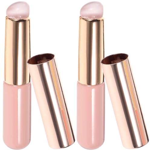 TEHAUX Brocha de Silicona para Labios 2 Unidades Aplicador de Maquillaje y Corrector Portátil Punta Redonda Resistente y Fácil de Limpiar Color Rosa para Uso Diario y Profesional
