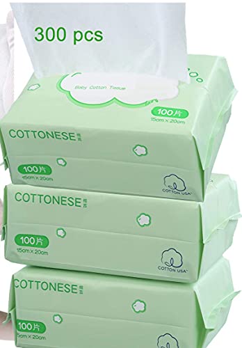 コットンパフ 洗顔タオル使い捨てタオル 敏感肌 顔拭きシート乾湿両用タオル クレンジングタオル 美容タオル コットン100% 毛羽立ちなし 旅行多目的コットン 300枚入 3バック