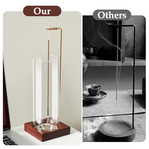 Incense Holder,Wooden Incense Holder for Sticks with 20 Incense Sticks, Anti-ash Incense Burner with Glass Ash Catcher for Meditation Yoga Spa Gift Home Decor - Image 4
