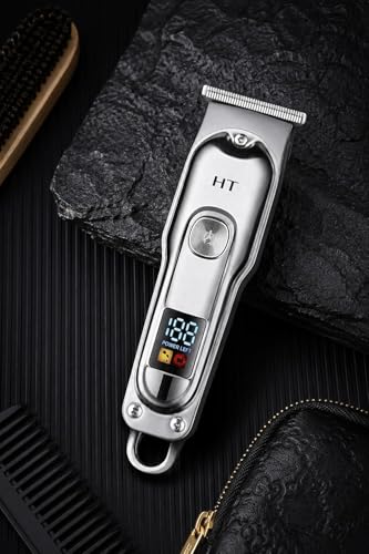 Image of AT-179 Rechargeable Hair Clipper, Golden, T-Blade Design, LED Display, Turbo Mode, with 3 Comb Attachments