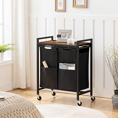 Hoobro Double Laundry Hamper, Laundry Sorter, Laundry Basket With 2 Removable Oxford Fabric Bags, Laundry Organizer With Wheels, Bathroom, Dorm, Rustic Brown And Black Bf02Xy01 #TOP6
