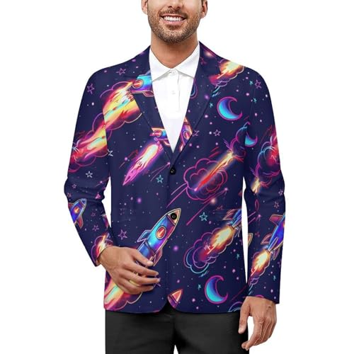 Neon Rocket Launch Men's Suits Dress Business Formal Suit Print Jackets Coat For Wedding Party