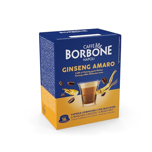 Caffè Borbone Ginseng Amaro - Senza Zuccheri aggiunti - 16 Capsule - Compatibili con macchine ad uso domestico Lavazza®* A Modo Mio®*