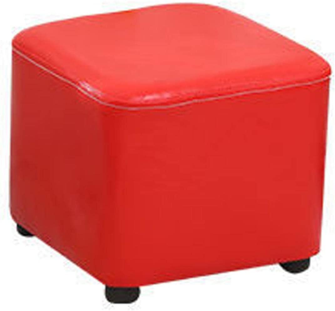 Tabouret en cuir ciré à l'huile rouge chic et bois massif de 30cm