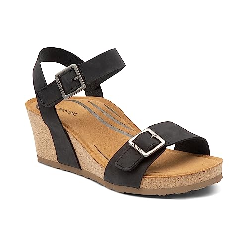 Aetrex Women's Lexa Orthopedic Adjustable Ankle Strap Arch Support Wedge Sandals, Black, 7.5-8