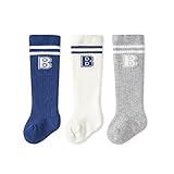 SONARIN 3 Pares Calcetines para Bebé Niñas Niños,Bebés Calcetines Hasta la Rodilla Calcetines Altos Medias de Algodón Cálido para Recién Nacidos Infantiles Niños Pequeños 0-6 Meses