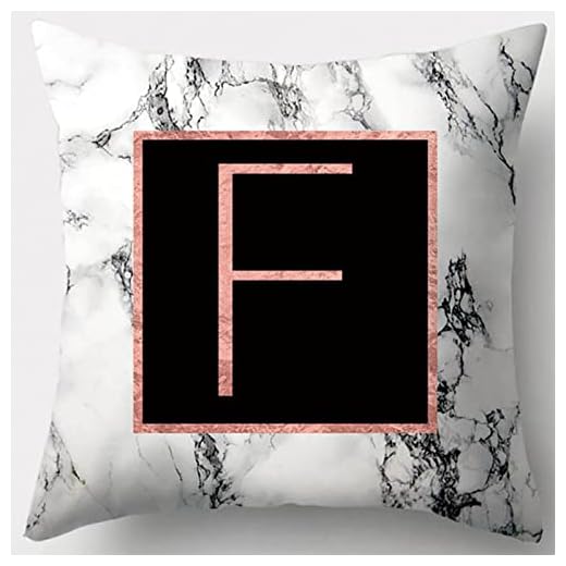 Marmor mönster mysigt kasta kudde fodral, engelska alfabet f kasta kuddehölje, modern kuddehölje för soffa sovrum stol soffa bil (vit, 18 x 18 tum) 18 * 18in