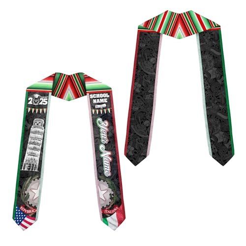 MonkeyVan Personalized Italy Flag Graduation Stole Sash 2025, Italians American Flag Graduation Sash For International Student Itl 11