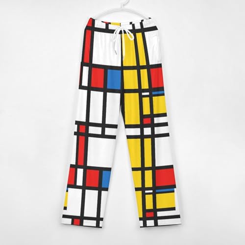 Mondrian Style Graphic Men's Pajama Pants Loose Fit Lounge Sleep Bottoms With Pockets4