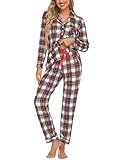 Senert Christmas Women Matching Pajamas Set Sleepwear Button Down Two Piece Pajamas Set