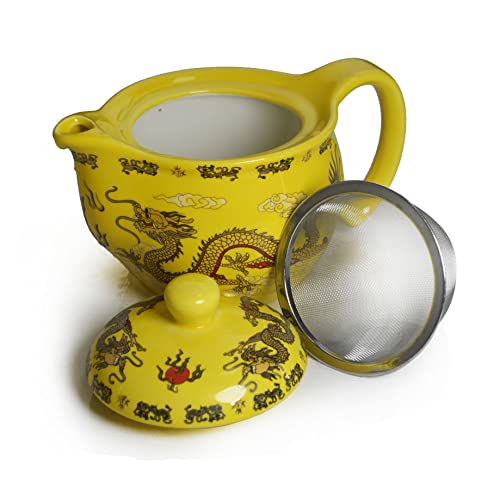 Porcelain Teapot Tea Set 1 Teapot 6 Cups,Tea Coffee Pot Kettle Ceramic Gifts Tabletop Decor (Set 10Oz Pot 3Oz Cups Dragon) #TOP4