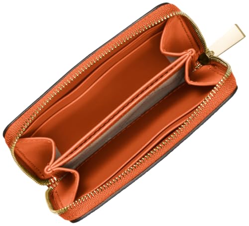 Image of Michael Kors Jet Set Small Zip Around Card Case, Gold-Tone Hardware /Mercer Pebble Leather /Orange Punch