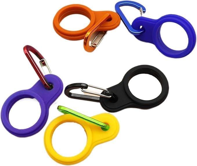6Pcs Silicone Water Bottle Buckle with Carabiner Clip Portable Secure Bottle Holder Water Bottle Hanging Rings Silicone Buckle Hiking Camping Sports and Outdoor Accessories