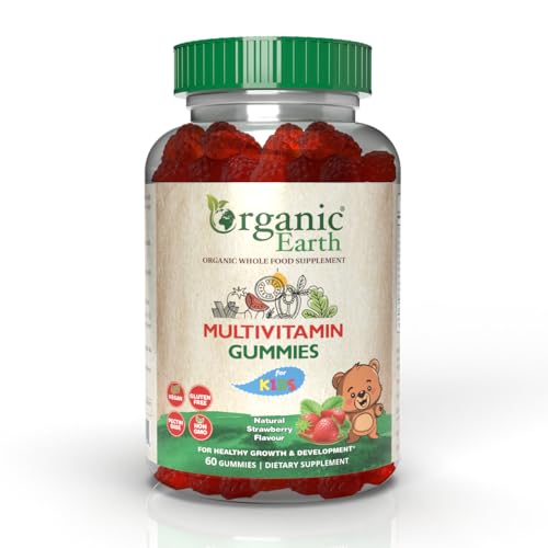 Organic Earth Multivitamin & Mineral Kids Gummies | Natural Strawberry Flavour | For Healthy Growth & Development | Gluten Free | Vegan | 60 Gummies