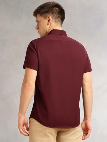 Image of Thomas Scott Men's Premium Slim Fit Casual Shirt | 100% Cotton Twill | Short Sleeves | Spread Collar | Solid Smart Casual Shirt for Men