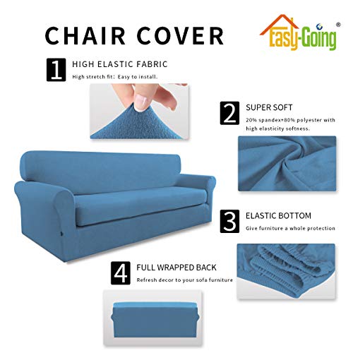 Image of Easy-Going 2 Pieces Stretch Couch Sofa Slipcover Washable | Spandex Soft Fitted Sofa Couch Cover for Sofa Furniture Protector with Bottom Kids,Pet Dog Light Blue