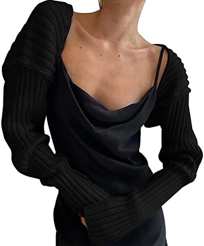 Mutumobo Women Long Sleeve Open Front Ribbed Knit Crop Cardigan Solid Loose Drop Shoulder Shrug Bolero Crop Sweater Top(M,US,Women,Black)