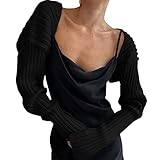 Mutumobo Women Long Sleeve Open Front Ribbed Knit Crop Cardigan Solid Loose Drop Shoulder Shrug Bole