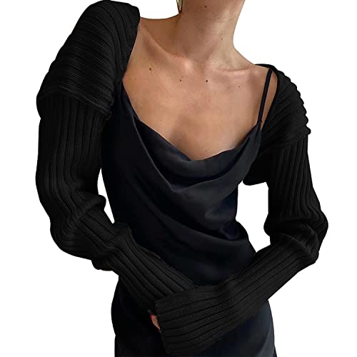 Mutumobo Women Long Sleeve Open Front Ribbed Knit Crop Cardigan Solid Loose Drop Shoulder Shrug Bolero Crop Sweater Top(M,Us,Women,Black) #TOP2